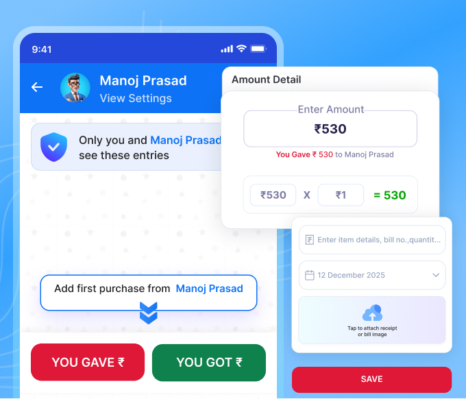 Manage customers and recent transactions in Khata Vyapar billing software